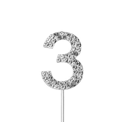O'Creme Rhinestone Silver-Colored Number-3 Cake Topper 1-1/2 Inch