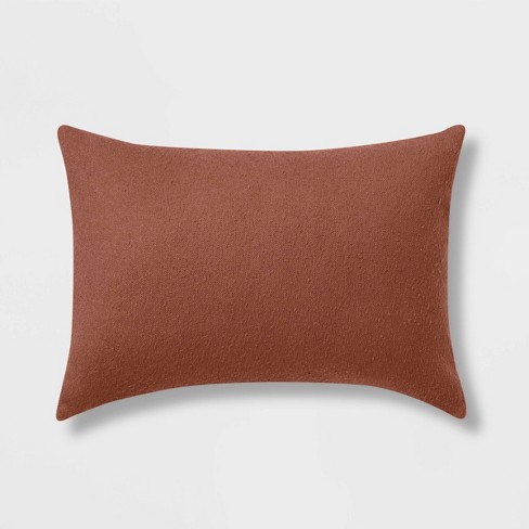 Off White Boucle Brown Faux Leather Throw Pillow Cover