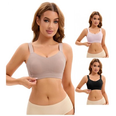 INSPIRE CHIC 3 Pcs Women's Push Up V Neck Full Coverage Wirefree Adjustable Straps Minimizer Bras