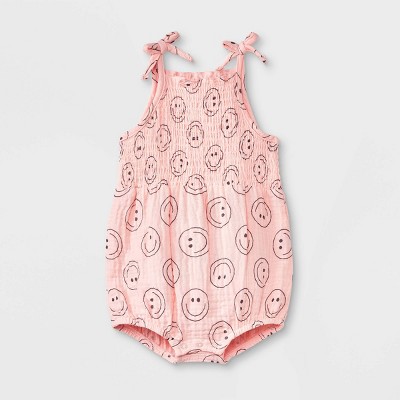 Image of Grayson Mini Baby Girls' Smocked Gauze Bubble Romper - Pink Newborn