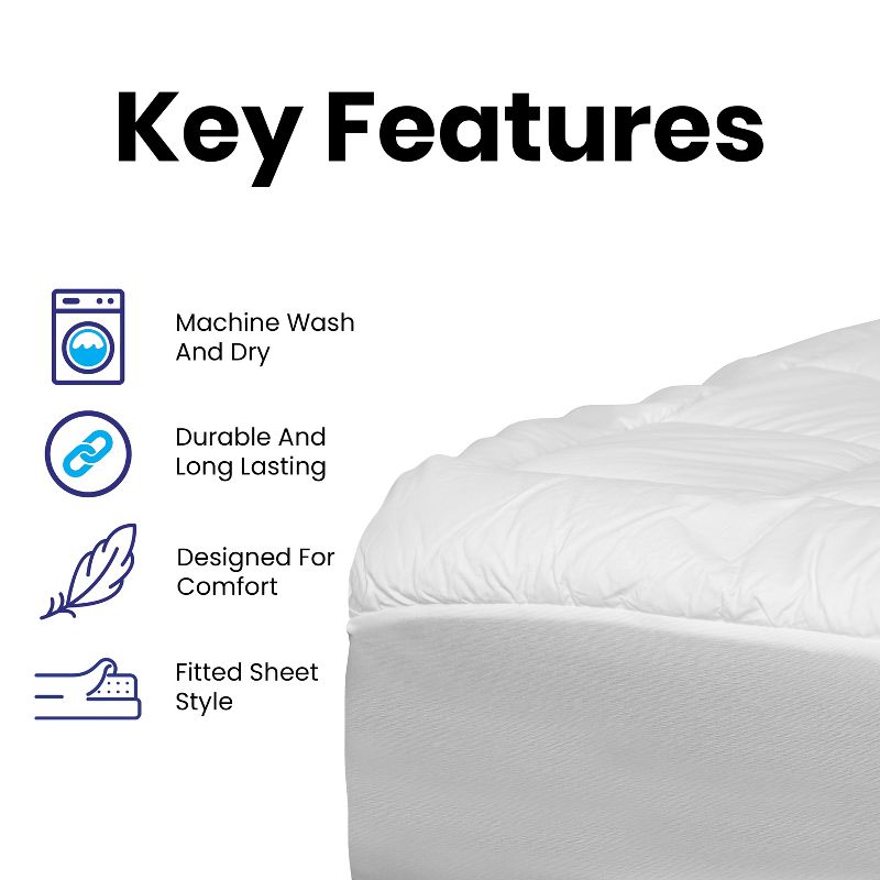 Flash Furniture Capri Comfortable Sleep White Mattress Pad - Deep Pocket - Queen Size - Quilted Cotton Top - Hypoallergenic - Fits 8"-21" Mattresses, 5 of 11