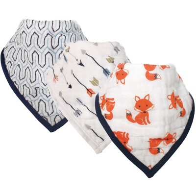 Hudson Baby Infant Boy Muslin Cotton Bandana Bibs 3pk, Foxes, One Size