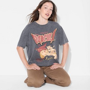 Women's Dracula Oversized Short Sleeve Graphic T-Shirt - Washed Black - 1 of 3