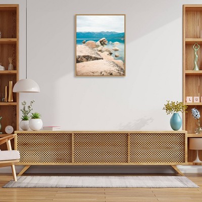 Lake Tahoe Earth Tones Landscape Canvas Print with Brown Frame