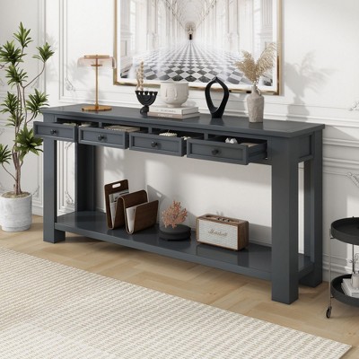 NicBex 63" Console Table with 4 Storage Drawers and Bottom Shelf, Side Table with Wood Legs, TV Stands for Living Room, Entryway, Hallway