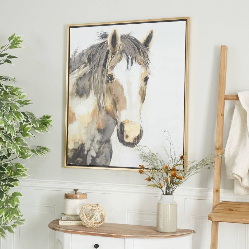Modern farmhouse Canvas Horse Framed Wall Art with Gold Frame Brown - Olivia &#38; May, 2 of 7