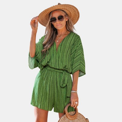 Women's Belted Striped Romper - Cupshe