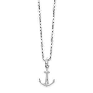Black Bow Jewelry Diamond Accented Anchor Necklace in Rhodium Plated Silver, 18-20 Inch - 1 of 4