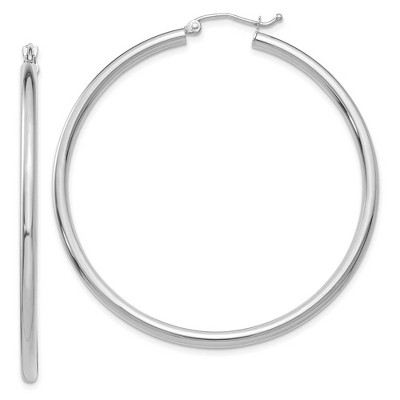Black Bow Jewelry 2.5mm x 50mm 14k White Gold Classic Round Hoop Earrings