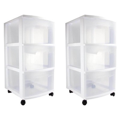 Sterilite Ultra 3 Drawer Cart Plastic Rolling Storage Container (2 Pack)