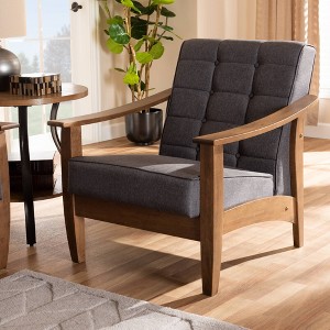 Larsen Walnut Wood Lounge Chair Gray - Baxton Studio: Mid-Century Scandinavian Design, Rubberwood Frame, Biscuit Tufting - 1 of 4