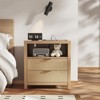 Nightstand with Charging Station Accent Night Stand with 2 Drawers and Storage Shelf Slide Drawer Bedside Table for Bedroom Natural Oak Thick Wood - 3 of 4