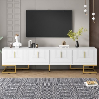 TV Cabinet For 80+ Inch TV, Modern Minimalist Geometric Multi-functional TV Stand With Storage Cabinets, Metal Handles, Legs