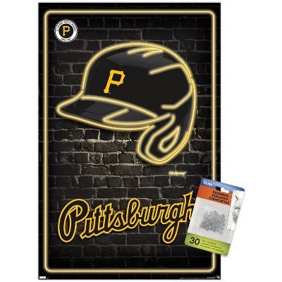 Trends International MLB Pittsburgh Pirates - Logo 22 Unframed Wall Poster  Print Clear Push Pins Bundle 14.725 x 22.375