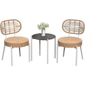 3-Piece Patio Bistro Set, Outdoor Rattan Chairs & Glass Top Table - All-Weather PE Wicker Furniture for Balcony, Garden, or Backyard - 1 of 4