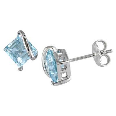 2.76 CT. T.W. Square Shaped Blue Topaz Pin Stud Earrings in Sterling Silver - Blue