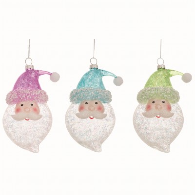 Transpac Glass Glam Santa Ornament Set of 3 Christmas Home Decorations