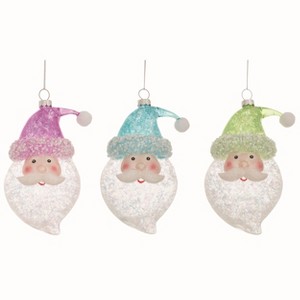 Transpac Glass Glam Santa Ornament Set of 3 Christmas Home Decorations - 1 of 1