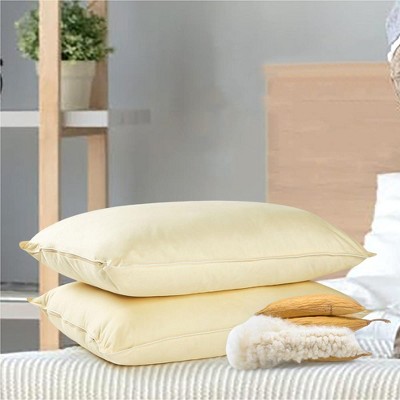 Set of 2 Yellow Organic Kapok Bed Pillows with Cotton Shell