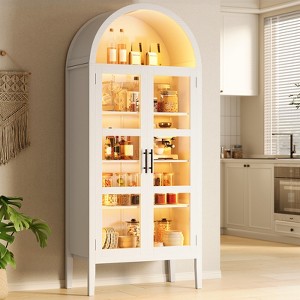 COZONY 70" Arched Kitchen Pantry Cabinet with LED Lights & Glass Doors, Adjustable Shelf Display Bookshelf - 1 of 4