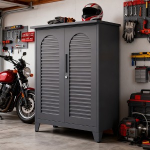 ORRD 47" Tall Metal Tool Storage Cabinet with Adjustable Shelves & Pegboard, Wall Mount Garage Organizer for Workshop, Utility Room (Slate) - 1 of 4