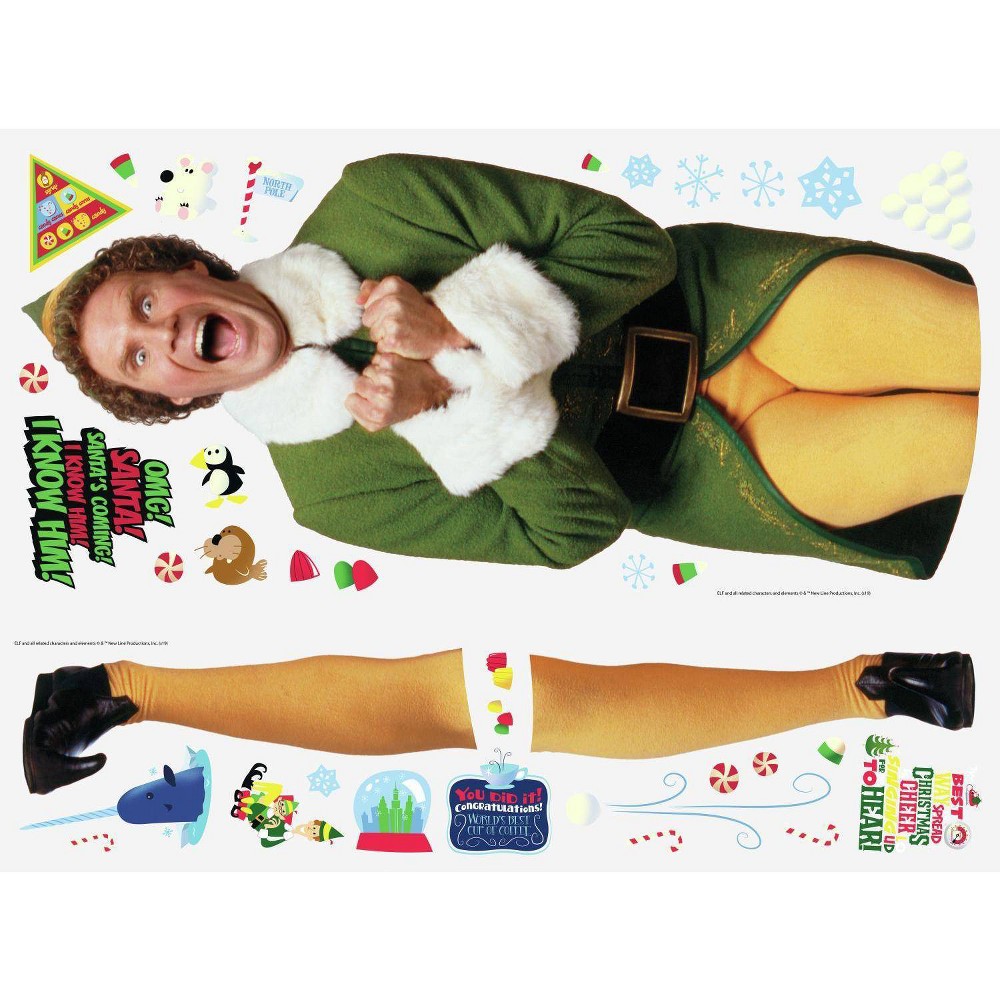 Buddy the Elf Giant Peel and Stick Kids' Wall Decals - RoomMates: Vinyl, Self-Adhesive, Repositionable, 37 Pieces, Multicolor