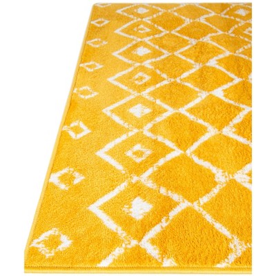 Yellow and Ivory Trellis 6' x 9' Synthetic Indoor Rug