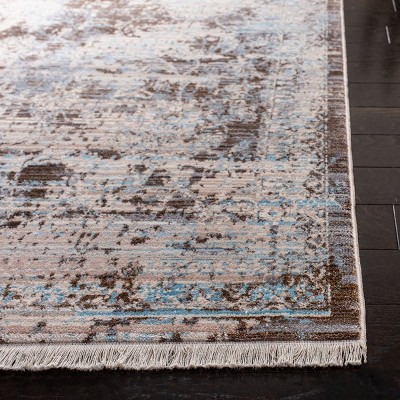 Vintage Light Blue and Brown Rectangular Synthetic Rug, 5' x 7'