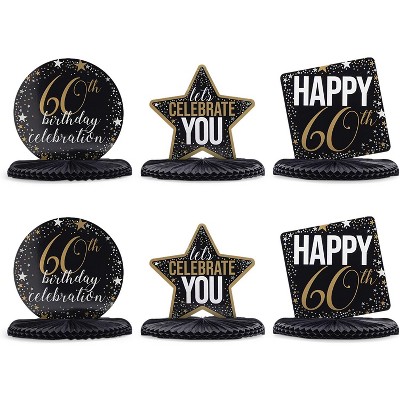 Sparkle and Bash 6 Pcs 60th Birthday Party Supplies Honeycomb Centerpieces Table Decorations, 12 x 11 inches