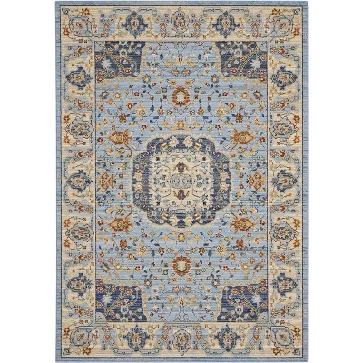 Bohemian Elegance Light Blue Wool Blend Medallion Area Rug 5'6" x 8'