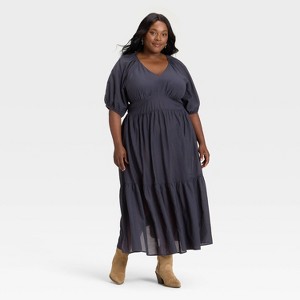 Women's Puff Elbow Sleeve Maxi A-Line Dress - Universal Thread™ Navy Blue - 1 of 3