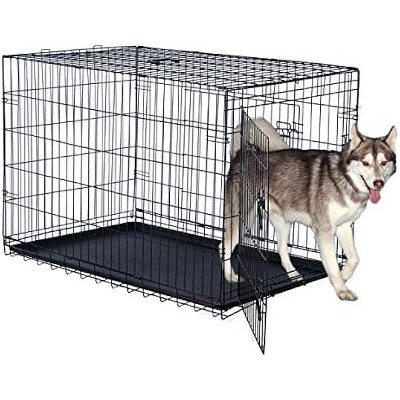 Dog Kennel - 42-Inch Dog Crate with Doors for Front and Side Access - Collapsible Dog Crate with Divider Wall Panel for Large Dogs by PETMAKER (Black)
