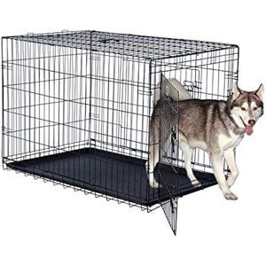 Dog Kennel - 42-Inch Dog Crate with Doors for Front and Side Access - Collapsible Dog Crate with Divider Wall Panel for Large Dogs by PETMAKER (Black) - 1 of 1