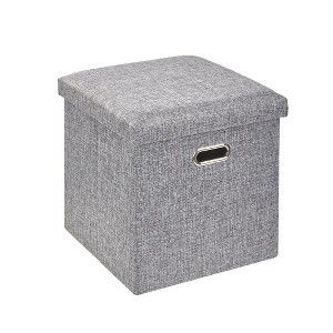 VECELO Folding Storage Ottoman Bench, End of Bed Linen Fabric Foot Rest Stool with Padded Seat, Large Footstool for Bedroom or Living Room - 1 of 4