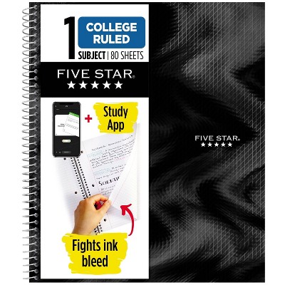 Five Star Active 1 Subject 80ct College Ruled Notebook Black: Single Subject, Flexible Cover, School Supplies, 8.5 x 11"