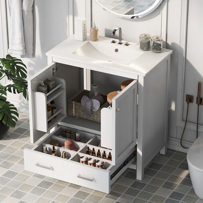 NicBex 30" Bathroom Vanity with Sink, Bathroom Cabinet Storage with 1 Functional Drawers and 1 Spacious Cabinet for Bathroom, White