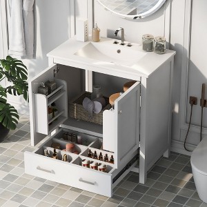 NicBex 30" Bathroom Vanity with Sink, Bathroom Cabinet Storage with 1 Functional Drawers and 1 Spacious Cabinet for Bathroom, White - 1 of 4