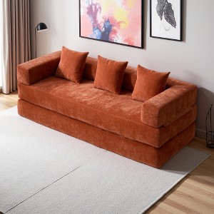 Chenille Folding Sofa Bed with Removable Cover & Pillows - 1 of 4