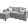 84" L-Shaped Convertible Sofa Bed with Storage, Sleeper Sectional w/ USB Ports & Cup Holders for Small Spaces - 4 of 4