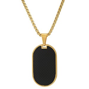 Steeltime 24" 18k gold plated stainless steel and black carbon fiber dog tag pendant - 1 of 4