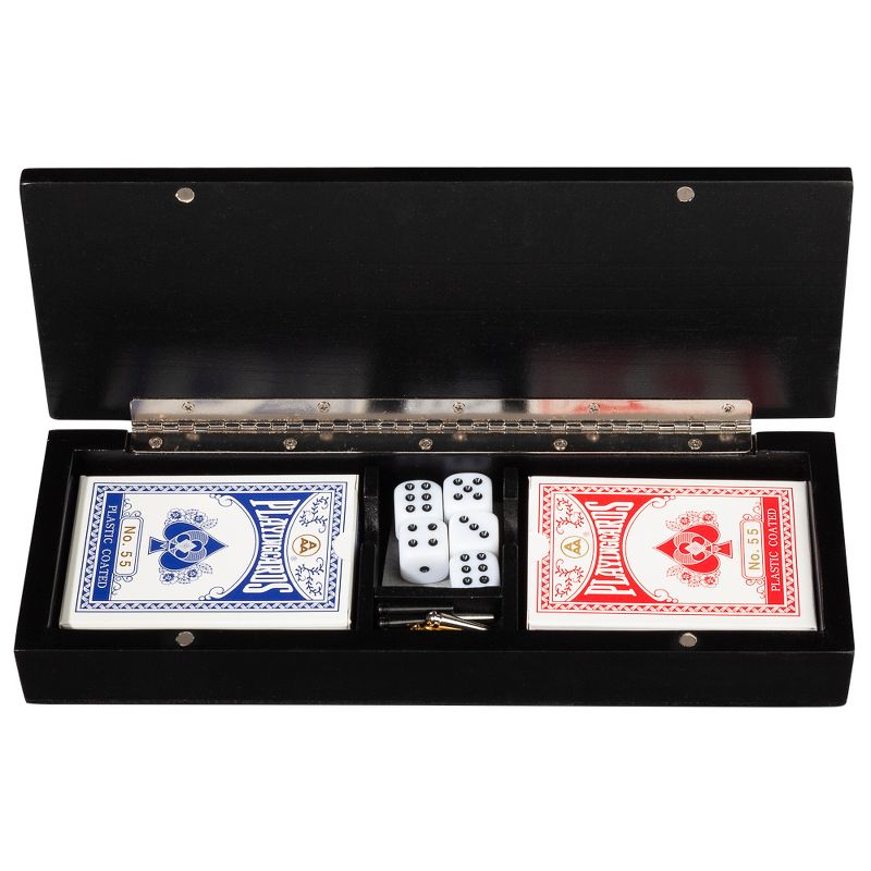 WE Games 3 Player Wooden Cribbage Set - Easy Grip Pegs and 2 Decks of Cards Inside of Board, 3 of 6