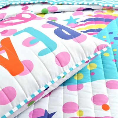Full White Microfiber Reversible Unicorn Rainbow Quilt Set
