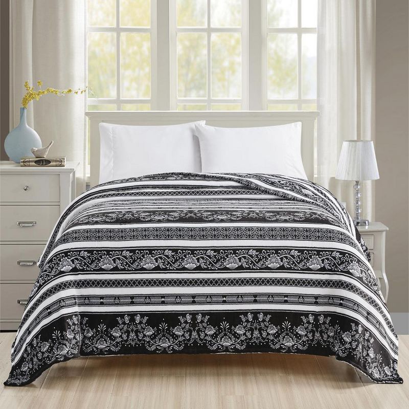 Plazatex Odelia Printed Luxurious Ultra Soft Lightweight Bed Blanket Black & White, 2 of 5