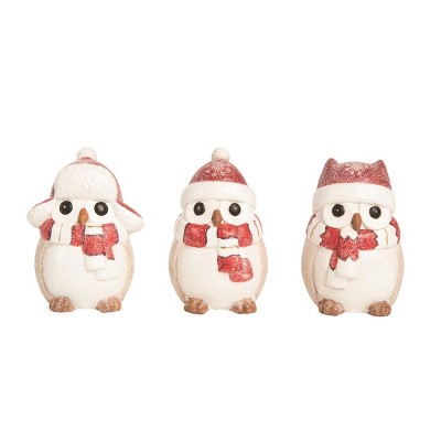 Transpac Terracotta Snowy Owl Figurine Set of 3 Christmas Home Decorations