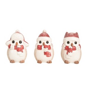 Transpac Terracotta Snowy Owl Figurine Set of 3 Christmas Home Decorations for Festive Decor - 1 of 1