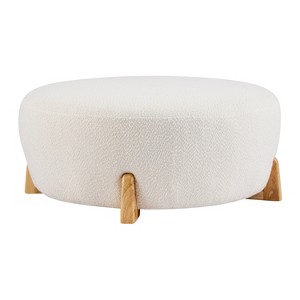 Hrinhom 31.5"W Round Ottoman,Upholstered Boucle Footstool Wood Legs - 1 of 4