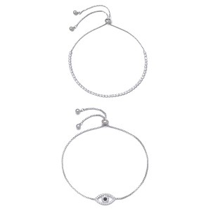 Adornia Silver 2-PIECE Tennis and Evil Eye Bolo Bracelet HOLIDAY Set - 1 of 4