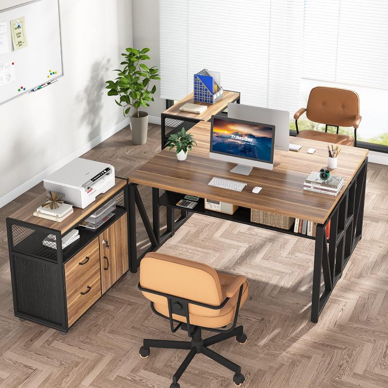 Tribesigns 55 inches L Shaped Computer Desk with Storage Shelves and Mobile File Cabinet, Executive Desk for Home Office Furniture Sets, 2 of 11