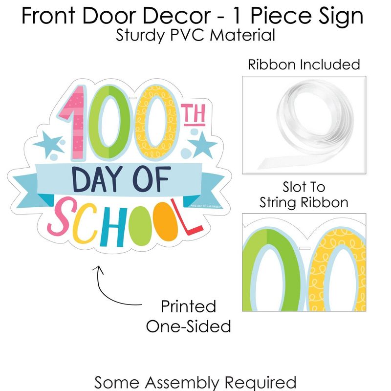 Big Dot of Happiness Happy 100th Day of School - Hanging Porch 100 Days Party Outdoor Decorations - Front Door Decor - 1 Piece Sign, 4 of 9