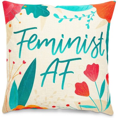 Juvale Floral Feminist AF Decorative Throw Pillow Case Cushion Covers 18 x 18 in